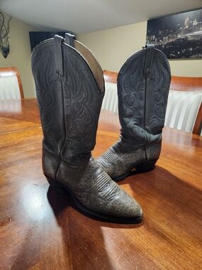 Vintage J. Chisholm Men's Gray Leather Cowboy Boots Size 8 Men 9.5 Women